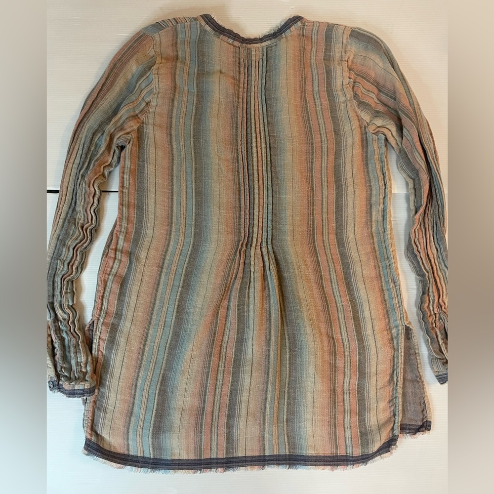 Faherty Evening Playa Stripe Linen Blend Pintuck Tunic Size Small - Picture 10 of 10